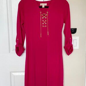 Michael Kors Chain Lace Up Dress Fuschia Pink Workday Fashion Brunch Outfit